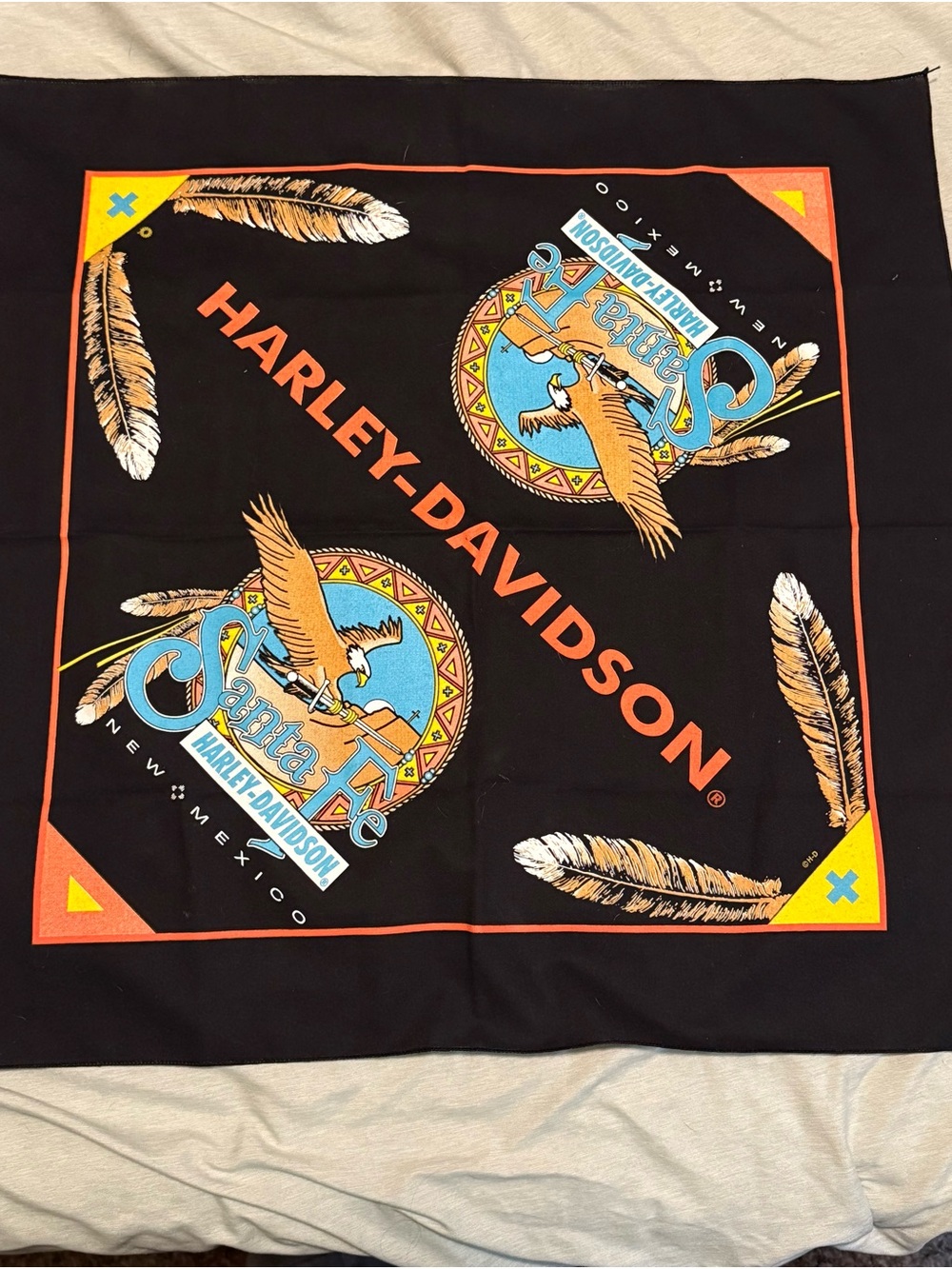 Harley-Davidson Black, Orange & Blue Pocket Square with Feather Motif
